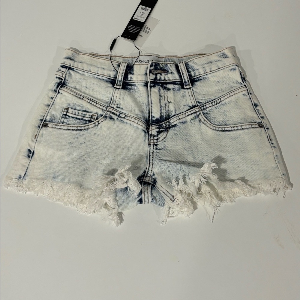 Fashion Nova White Blue Distressed Jean Shorts